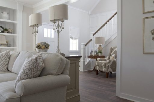 Dark hardwood floor in traditional home showing a rich continuous surface that adds depth and contrast to the interior