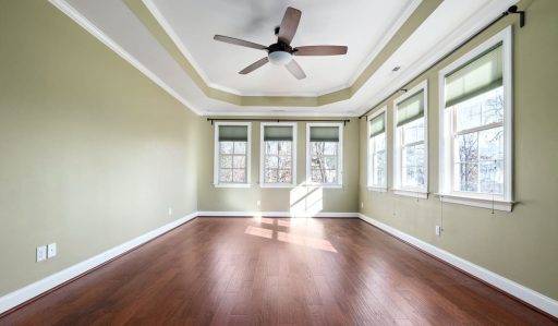 Engineered hardwood floor in a large room showing a stable finished surface and a clean modern plank layout