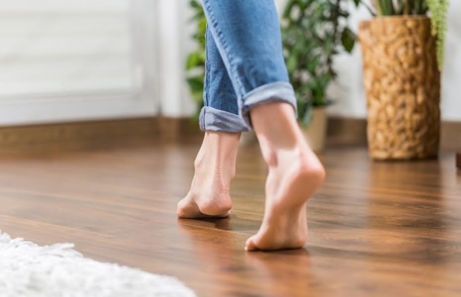 Hardwood floor durability underfoot showing everyday comfort and wear resistance in use