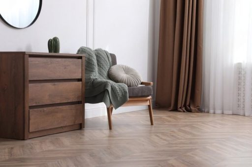 Hardwood floor with protective finish in living room showing a clean surface that suits everyday home use
